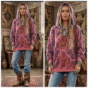 Elegant Pink Patterned Paisley Hoodie